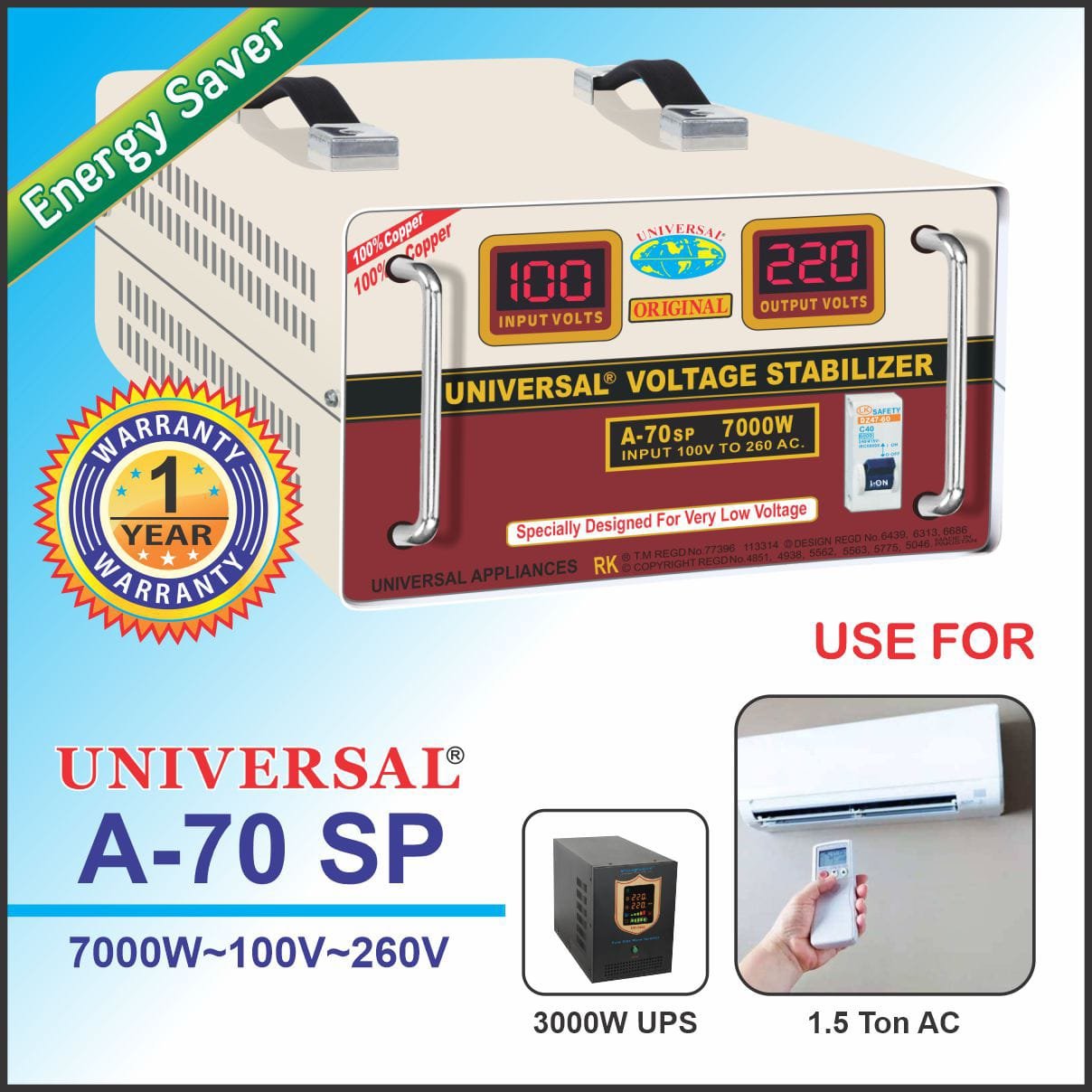 UNIVERSAL Voltage Stabilizer A70SP 7000W 100V-250 - Image 2