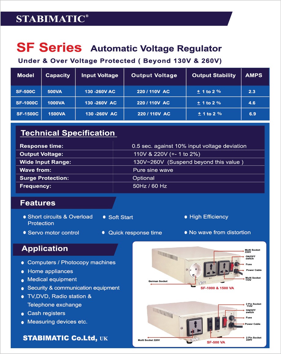 STABIMATIC Servo Stabilizer SF-1000C     1000VA  145V-250V - Image 3
