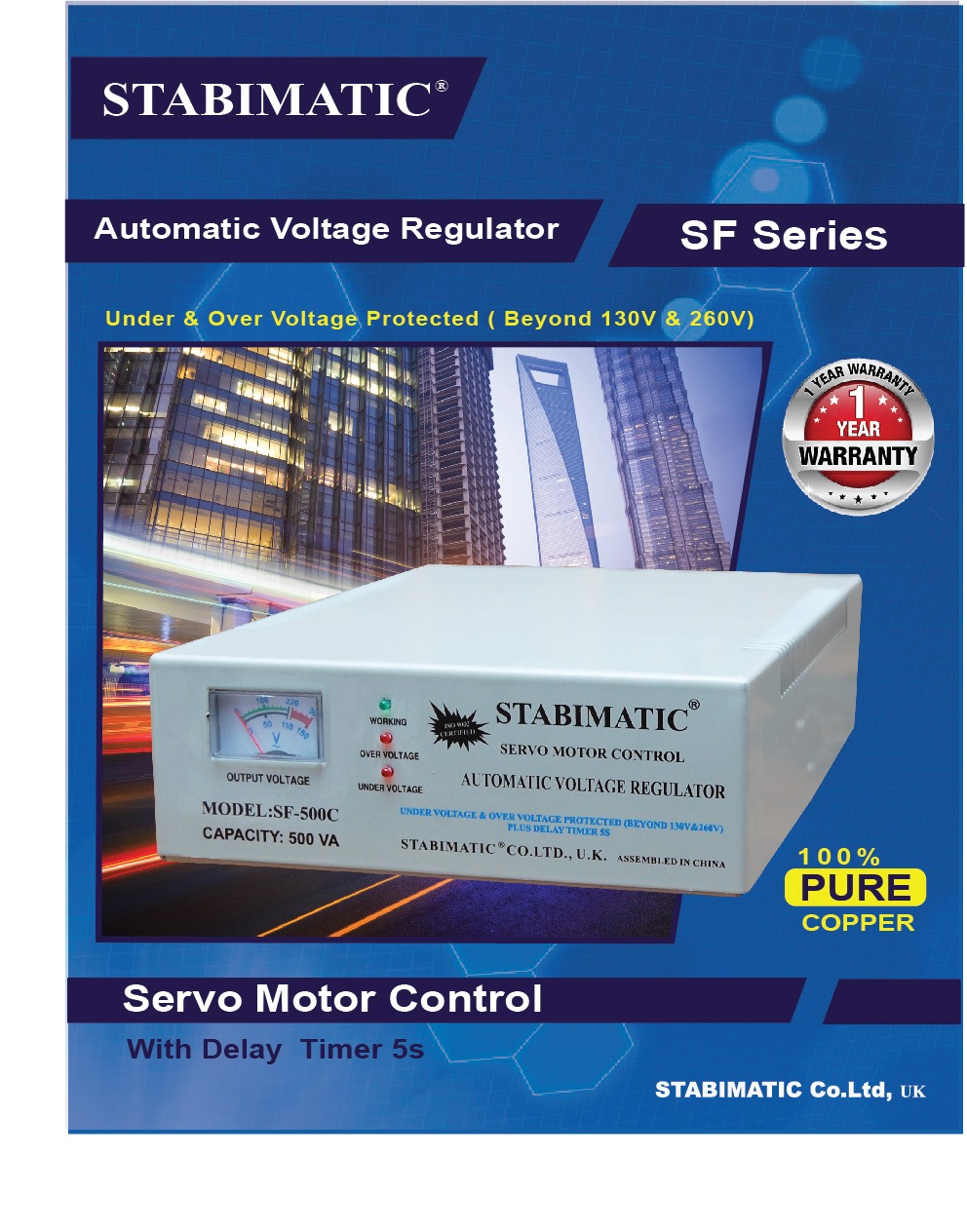 STABIMATIC Servo Stabilizer SF-1000C     1000VA  145V-250V - Image 2