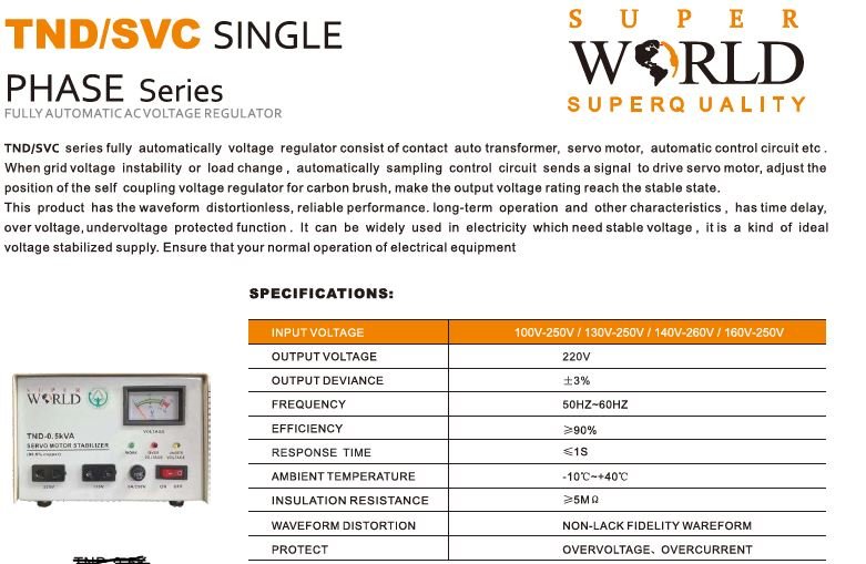 Super World Servo Stabilizer TND-1kva 1000VA 140V-250V - Image 3