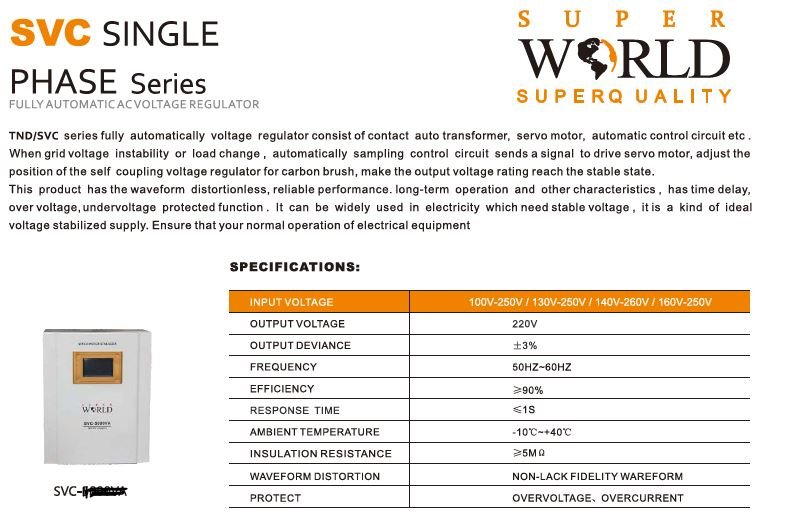 Super World Servo Stabilizer SVC-2kva 2000VA 140V-250V - Image 2