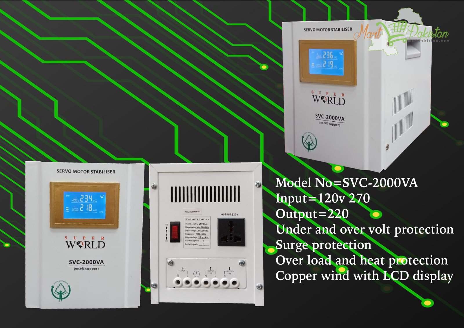 Super World Servo Stabilizer SVC-2kva 2000VA 140V-250V - Image 4